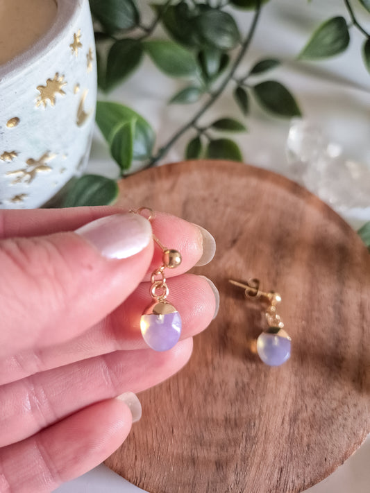 Opalite Stud Drop Earrings: 18k Gold Plated Stainless Steel