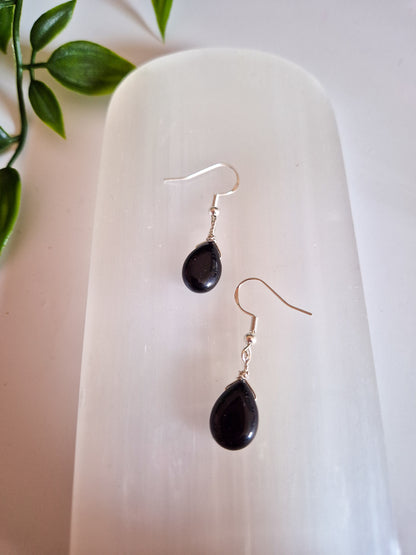 Dainty Black Obsidian Teardrop Earrings