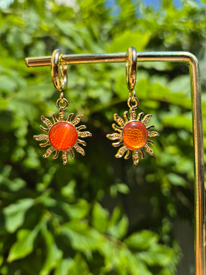 Orange Sun Golden Stainless Steel Huggie Hoop Earrings
