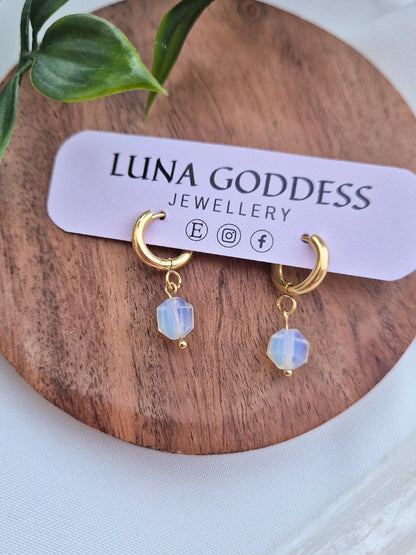 Gold Opalite Huggie Earrings