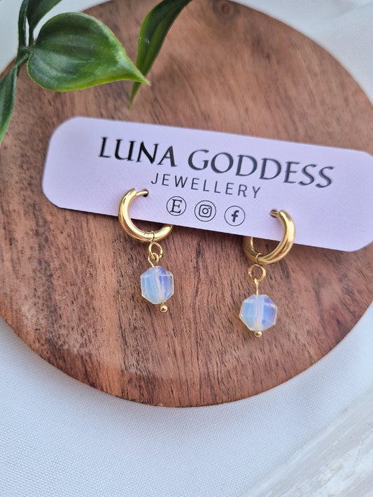 Gold Opalite Huggie Earrings