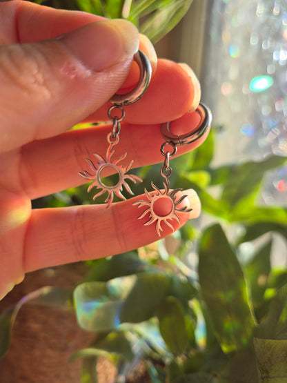 Stainless Steel Sun Huggie Hoops