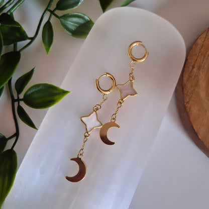 Gold Celestial Moon & Star Dangle Earrings