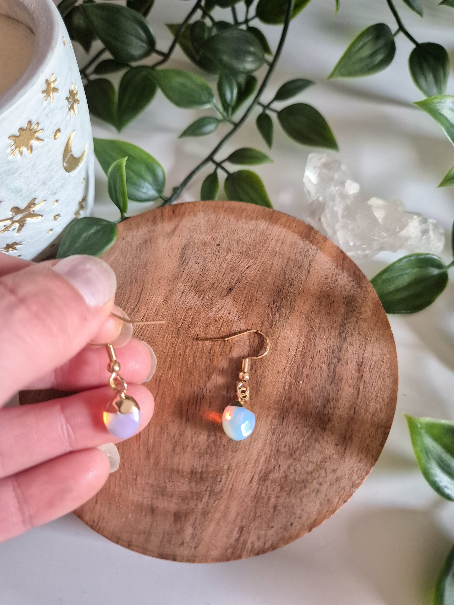 Opalite Droplet Earrings: 18k Gold Plated Stainless Steel
