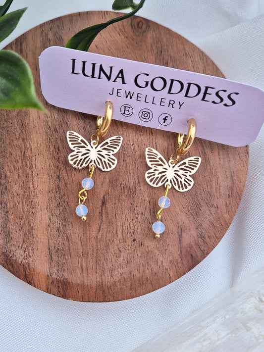 Gold Butterfly Opalite Huggies