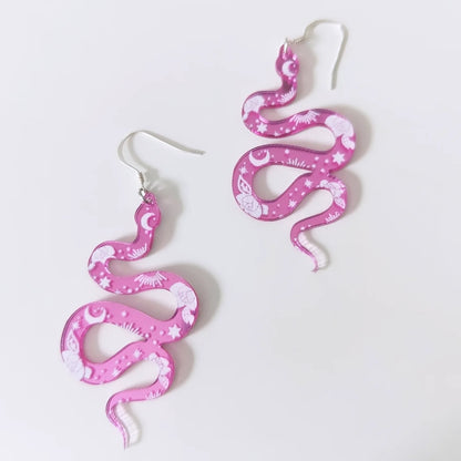 Pink Acrylic Mirror Snake Earrings