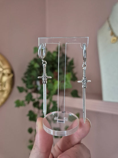 Stainless Steel Sword Huggie Hoops