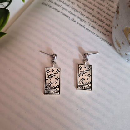 Silver Tarot Card Earrings - The Sun, The World, The Star & Fortune