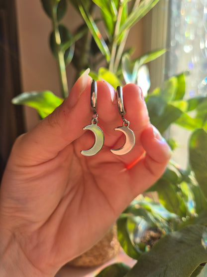 Stainless Steel Crescent Moon Huggie Hoops