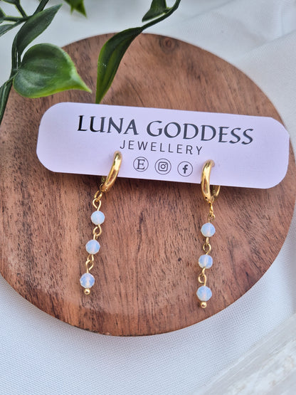 Gold Opalite Beaded Huggies