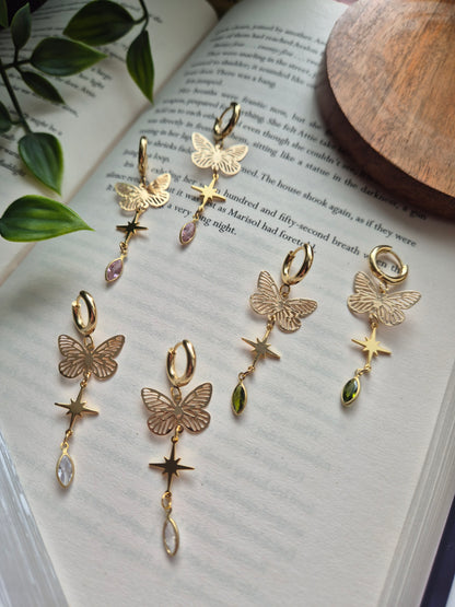 Butterfly Gem Huggie Earrings - Pink, Clear or Green