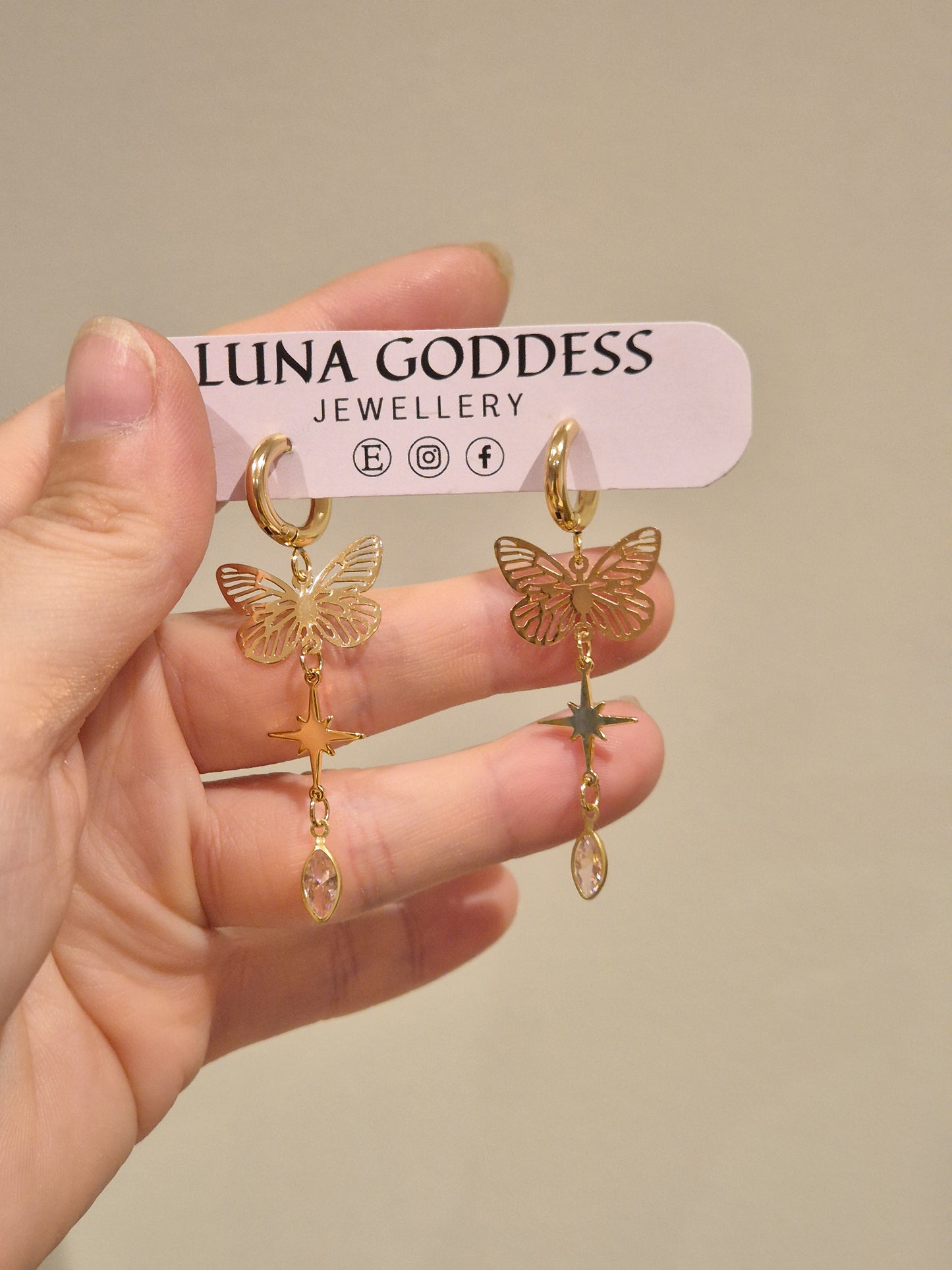 Pink Butterfly Gem Huggie Earrings