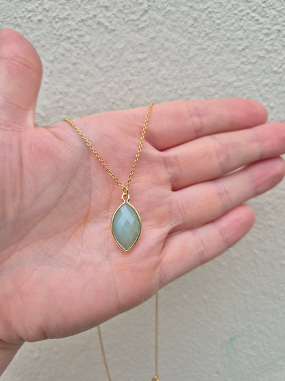 Natural Amazonite Oval Necklace - 18k Gold Plated Chain