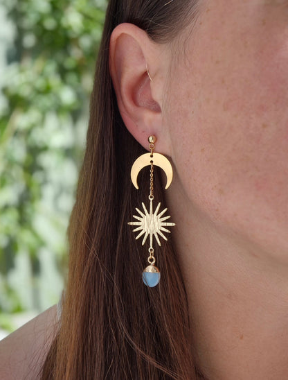 Celestial Sun, Moon & Opalite Stud Earrings