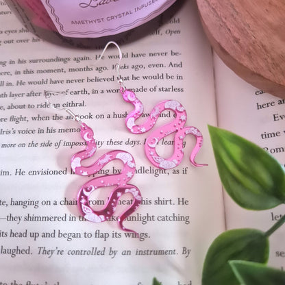 Pink Acrylic Mirror Snake Earrings
