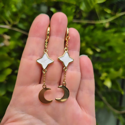 Gold Celestial Moon & Star Dangle Earrings