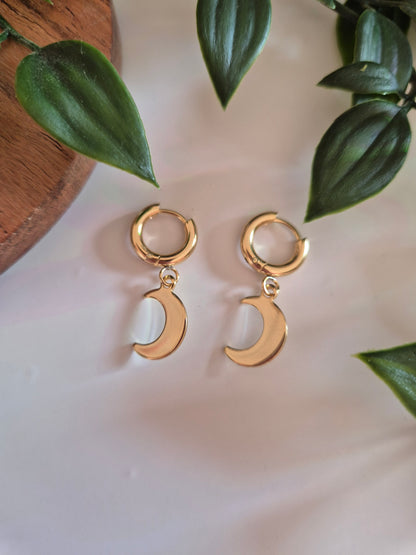 Gold Stainless Steel Crescent Moon Huggie Hoops