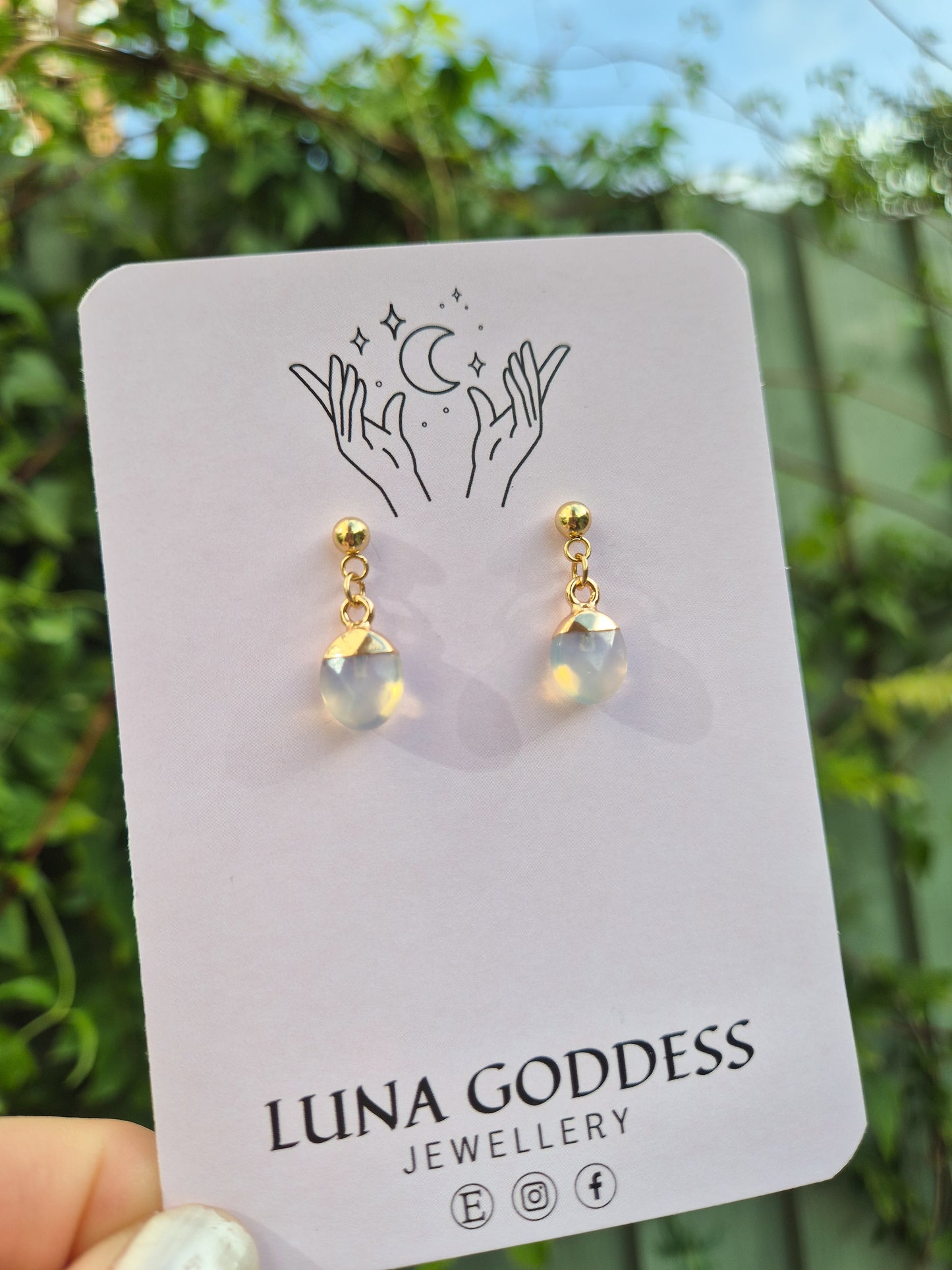 Opalite Stud Drop Earrings: 18k Gold Plated Stainless Steel