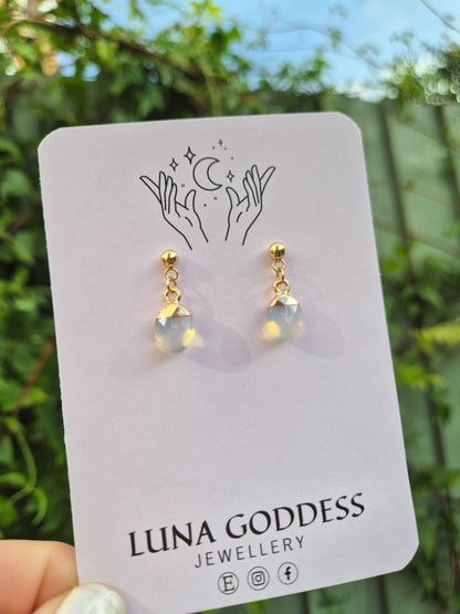 Opalite Stud Drop Earrings: 18k Gold Plated Stainless Steel