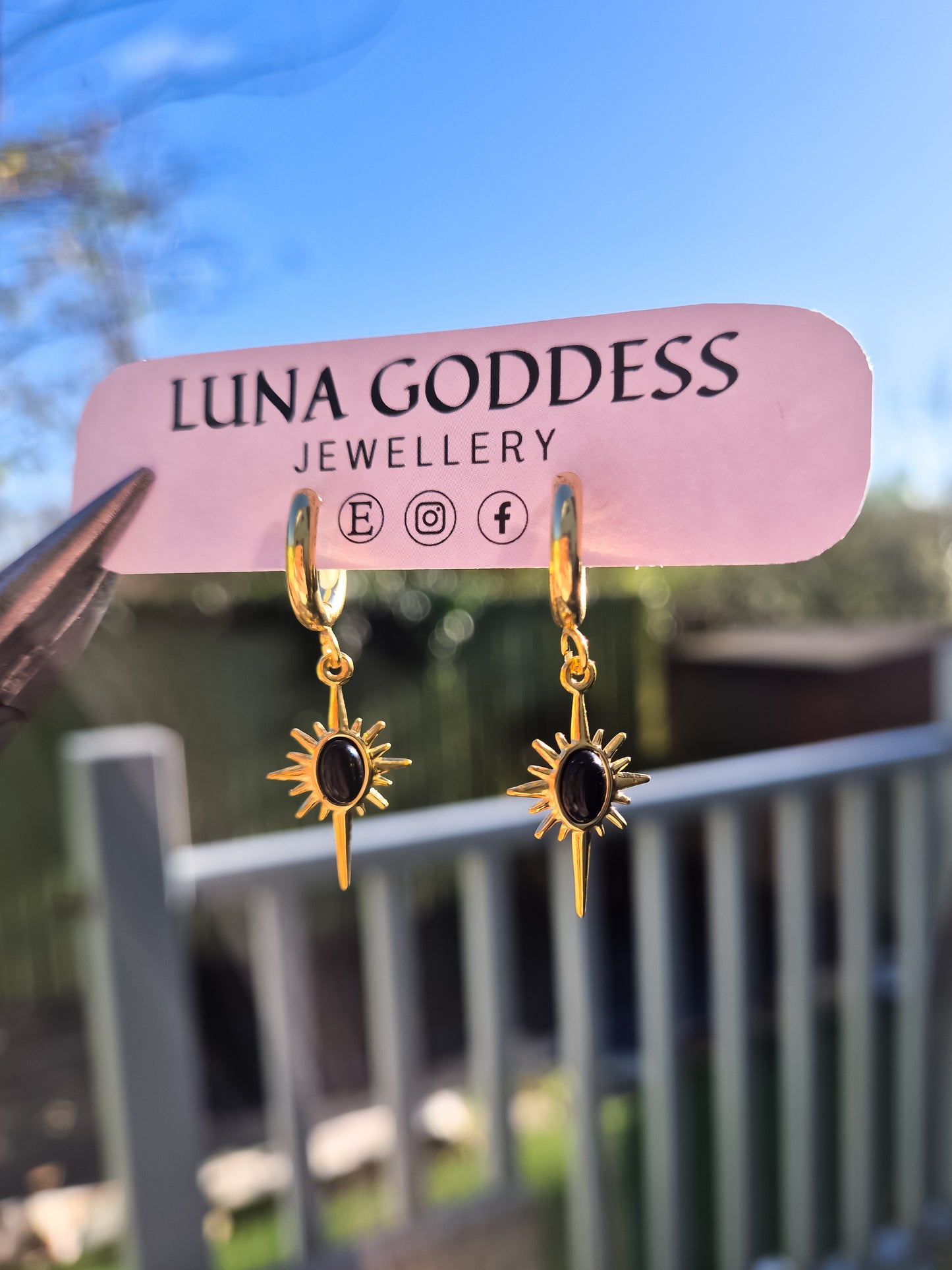 Gold Onyx Star Huggie Earrings