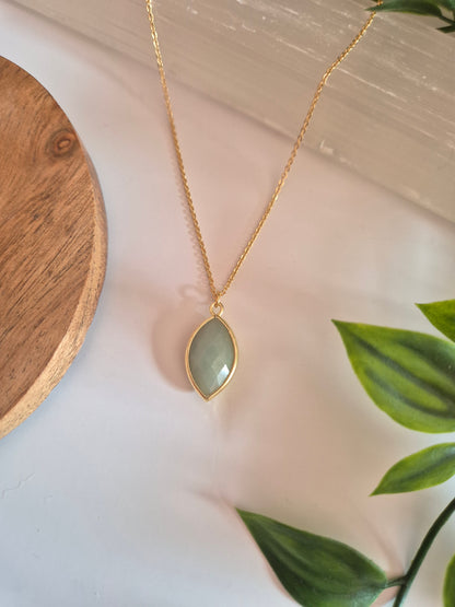 Natural Amazonite Oval Necklace - 18k Gold Plated Chain