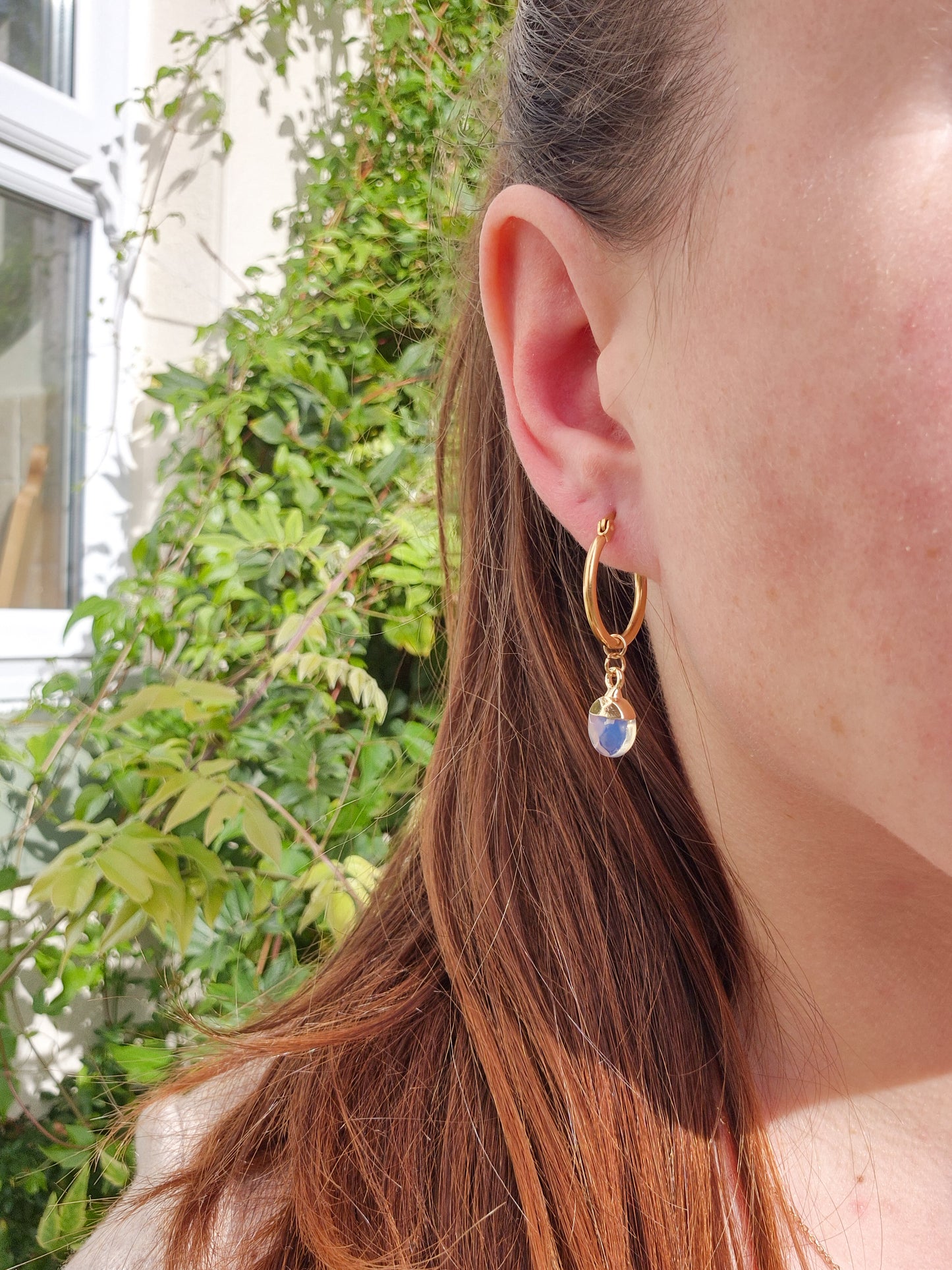 Opalite Droplet Earrings: 18k Gold Plated Stainless Steel