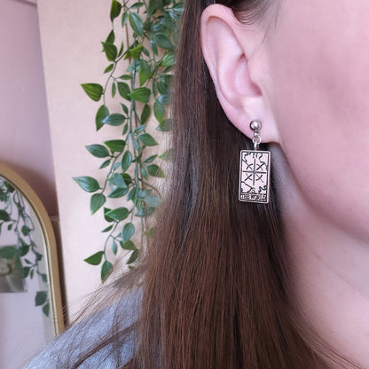 Silver Tarot Card Earrings - The Sun, The World, The Star & Fortune