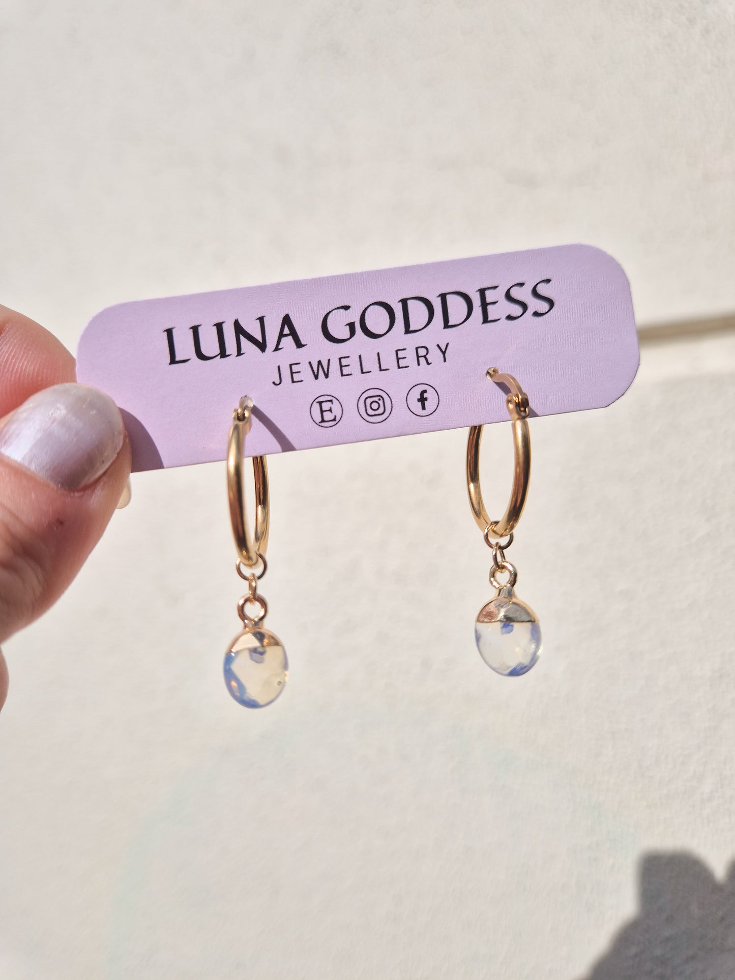 Opalite Hoop Earrings: 18k Gold Plated Stainless Steel