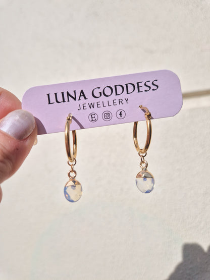 Opalite Hoop Earrings: 18k Gold Plated Stainless Steel