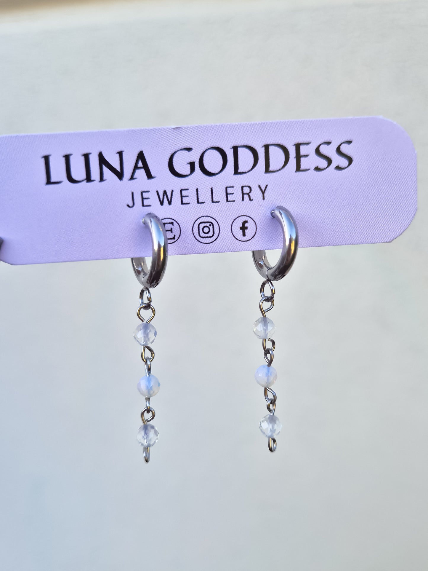 Silver Opalite Beaded Huggies