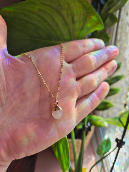 Electroplated Rose Quartz Droplet Necklace