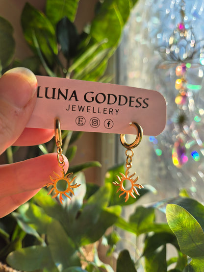 Gold Stainless Steel Sun Huggie Hoops