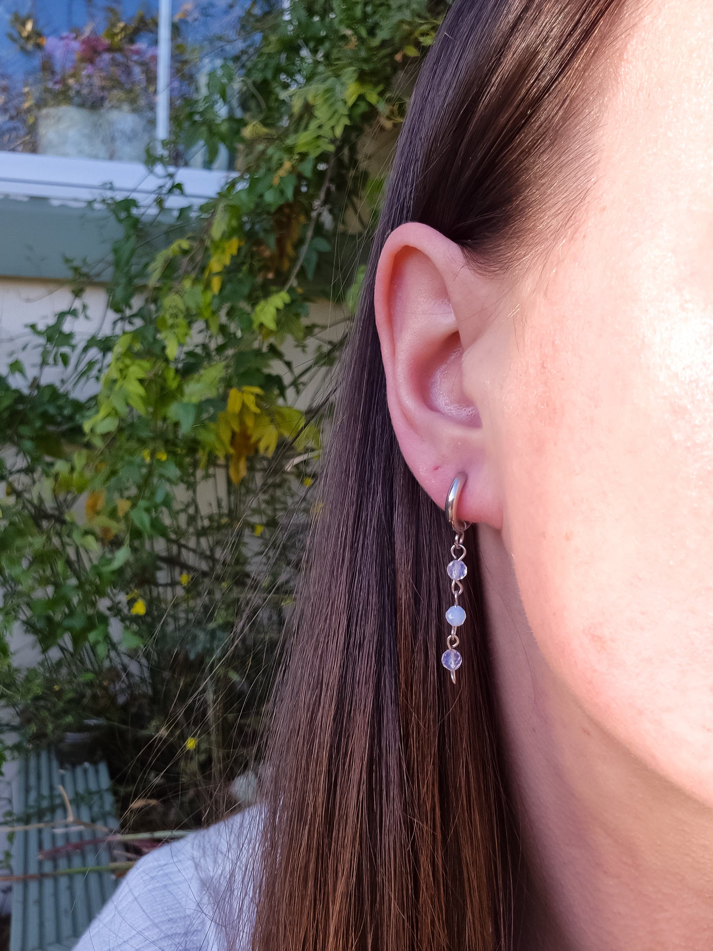 Silver Opalite Beaded Huggies