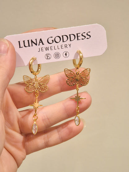 Butterfly Gem Huggie Earrings - Pink, Clear or Green