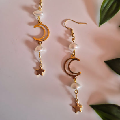 Goddess Moon & Star Dangle Earrings