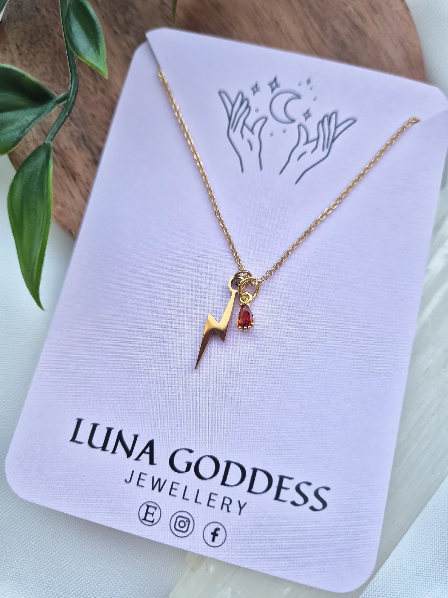 Gold Lightning Bolt & Orange Cubic Zirconia Charm Necklace