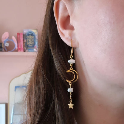 Goddess Moon & Star Dangle Earrings