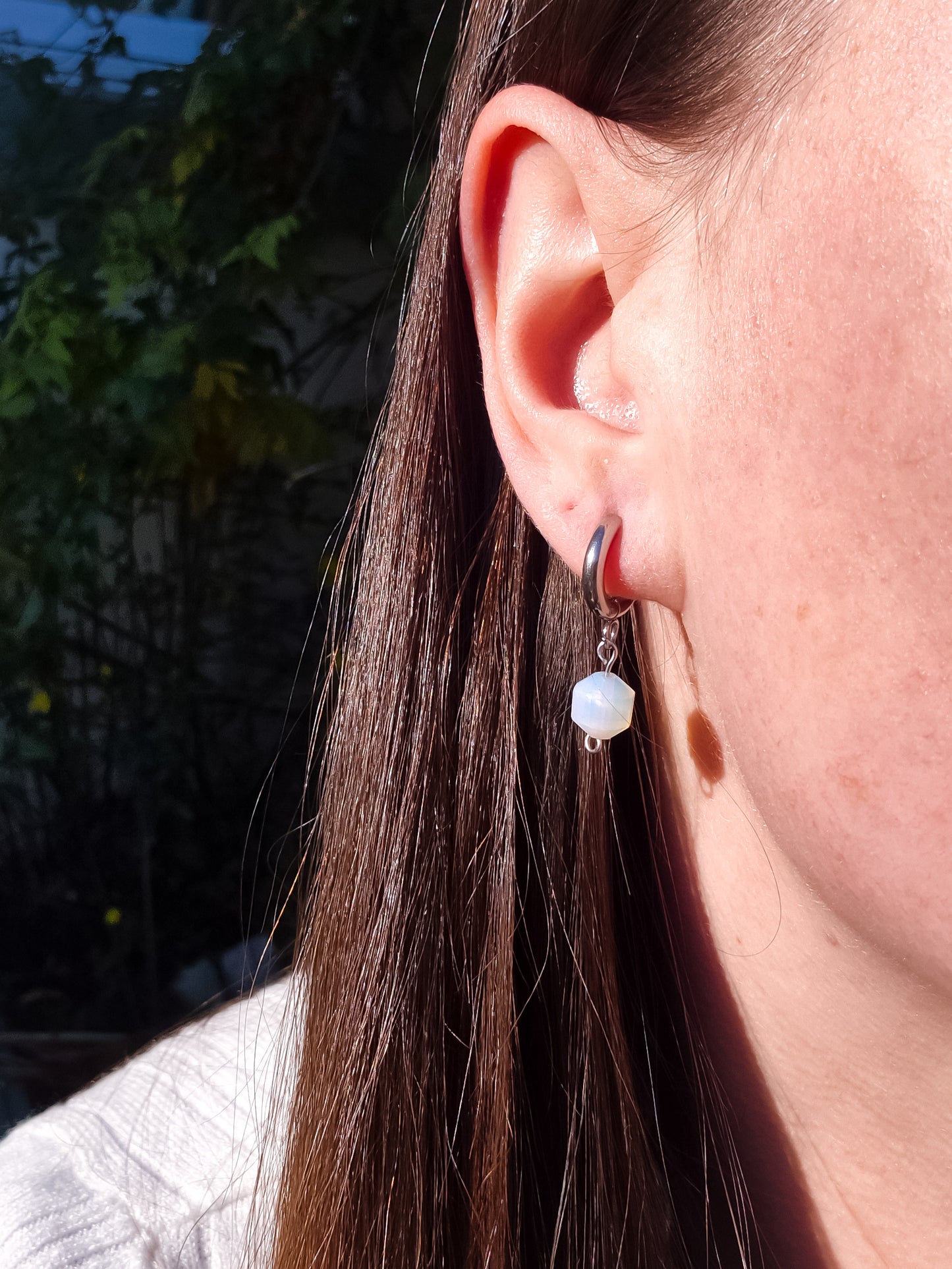 Silver Opalite Huggie Earrings