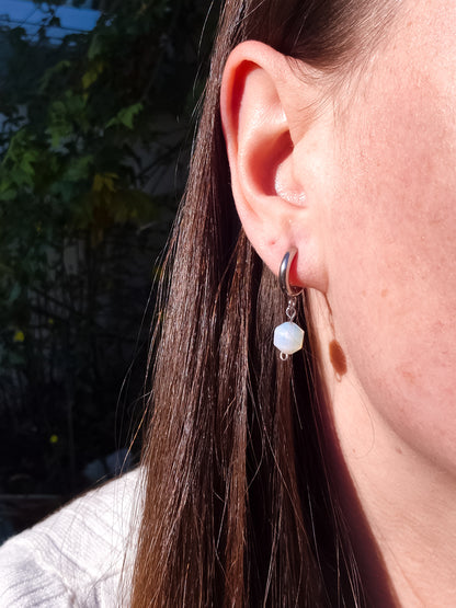 Silver Opalite Huggie Earrings