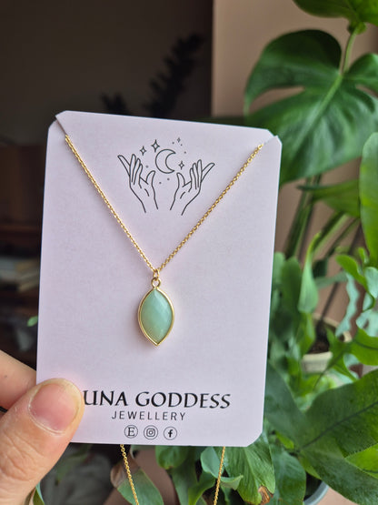 Natural Amazonite Oval Necklace - 18k Gold Plated Chain