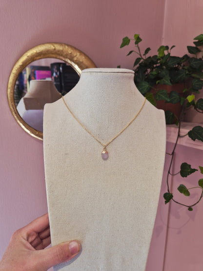Electroplated Rose Quartz Droplet Necklace