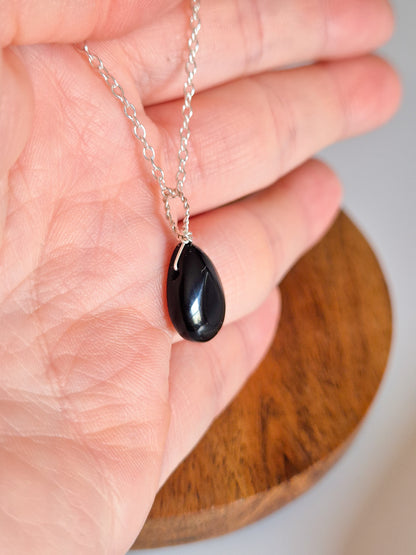 Dainty Black Obsidian Teardrop Matching Jewellery Set