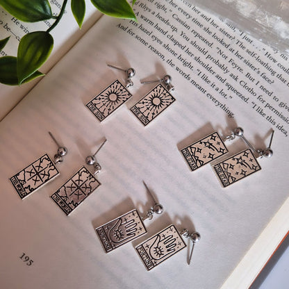Silver Tarot Card Earrings - The Sun, The World, The Star & Fortune