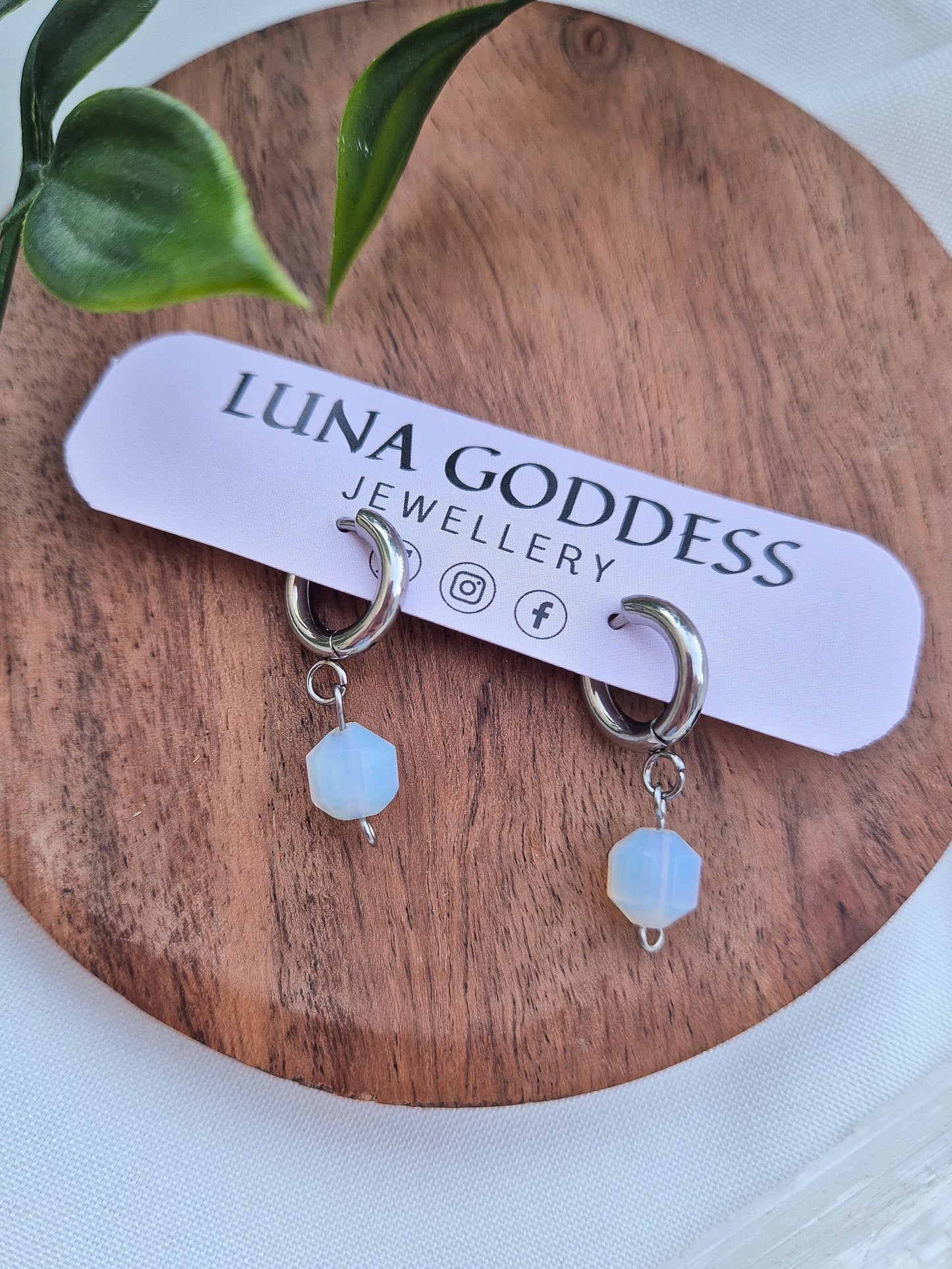 Silver Opalite Huggie Earrings