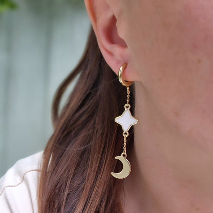 Gold Celestial Moon & Star Dangle Earrings
