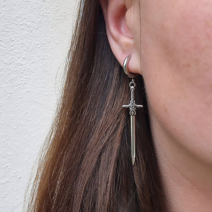 Stainless Steel Sword Huggie Hoops