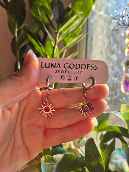 Stainless Steel Sun Huggie Hoops