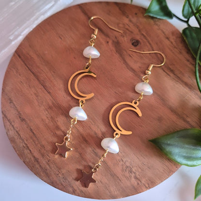 Goddess Moon & Star Dangle Earrings