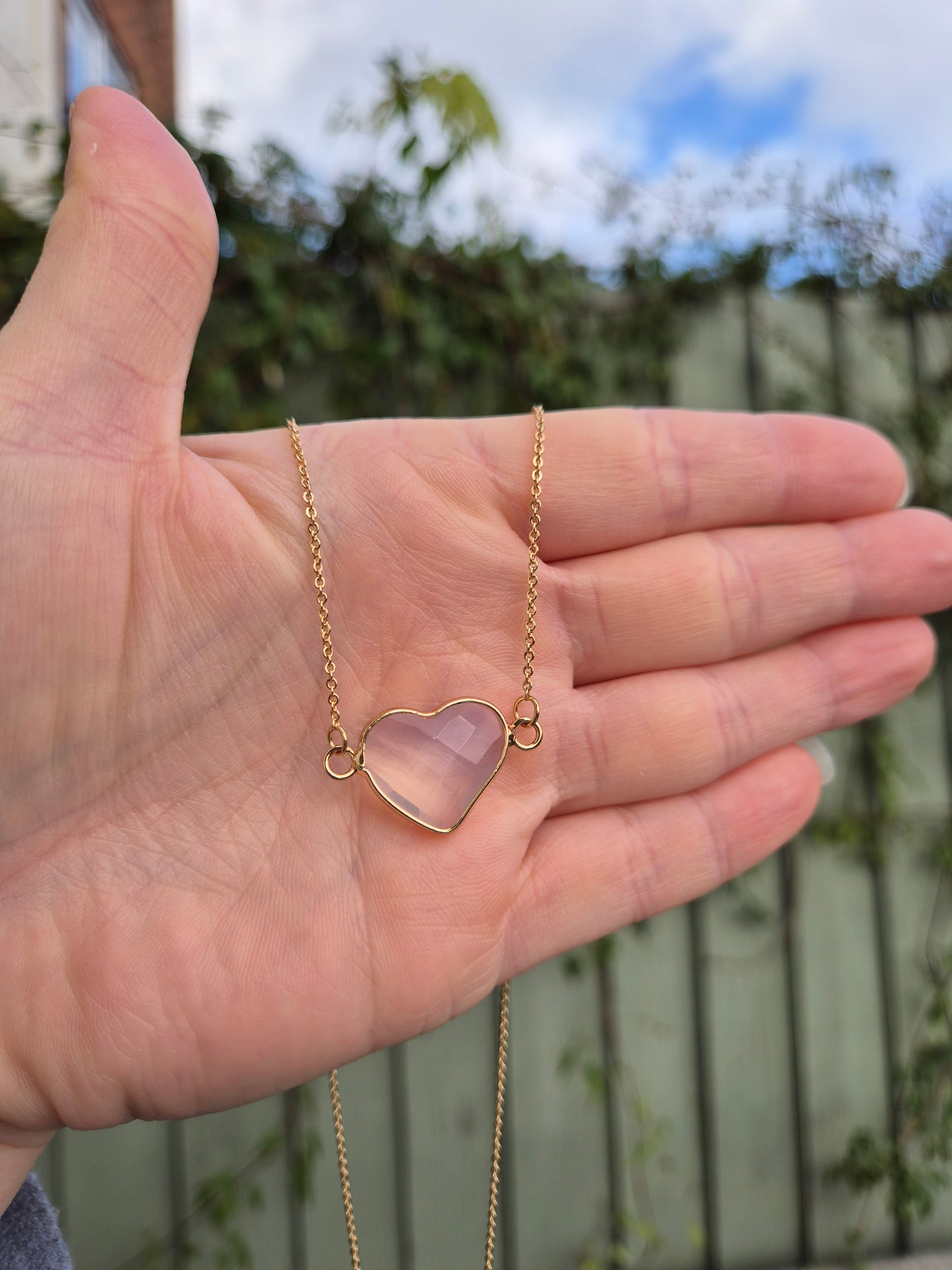 Opalite Heart Gold Pendant Necklace