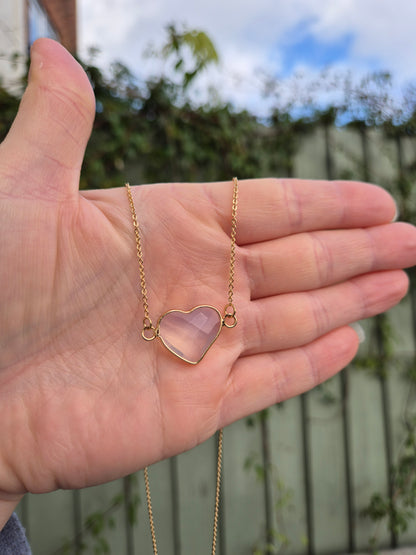Opalite Heart Gold Pendant Necklace